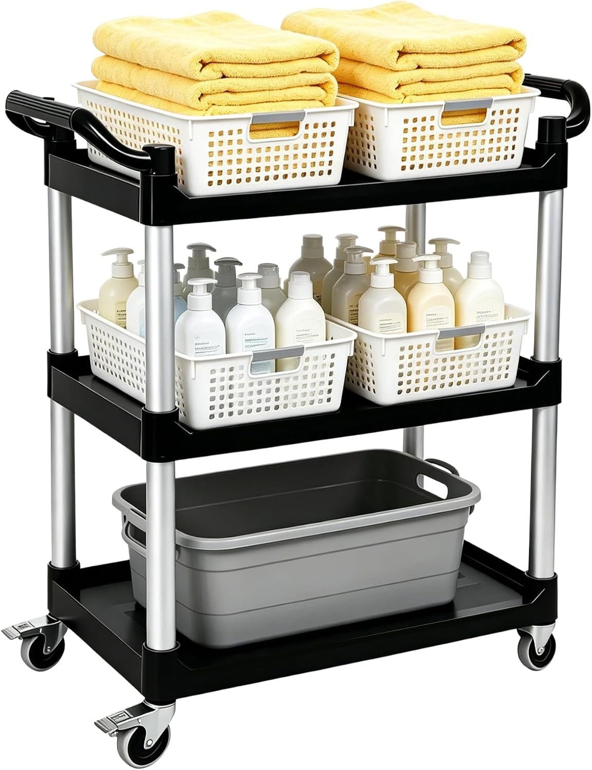 3-Tier Heavy Duty Rolling Utility Cart - 500 lb Rated, with Handle