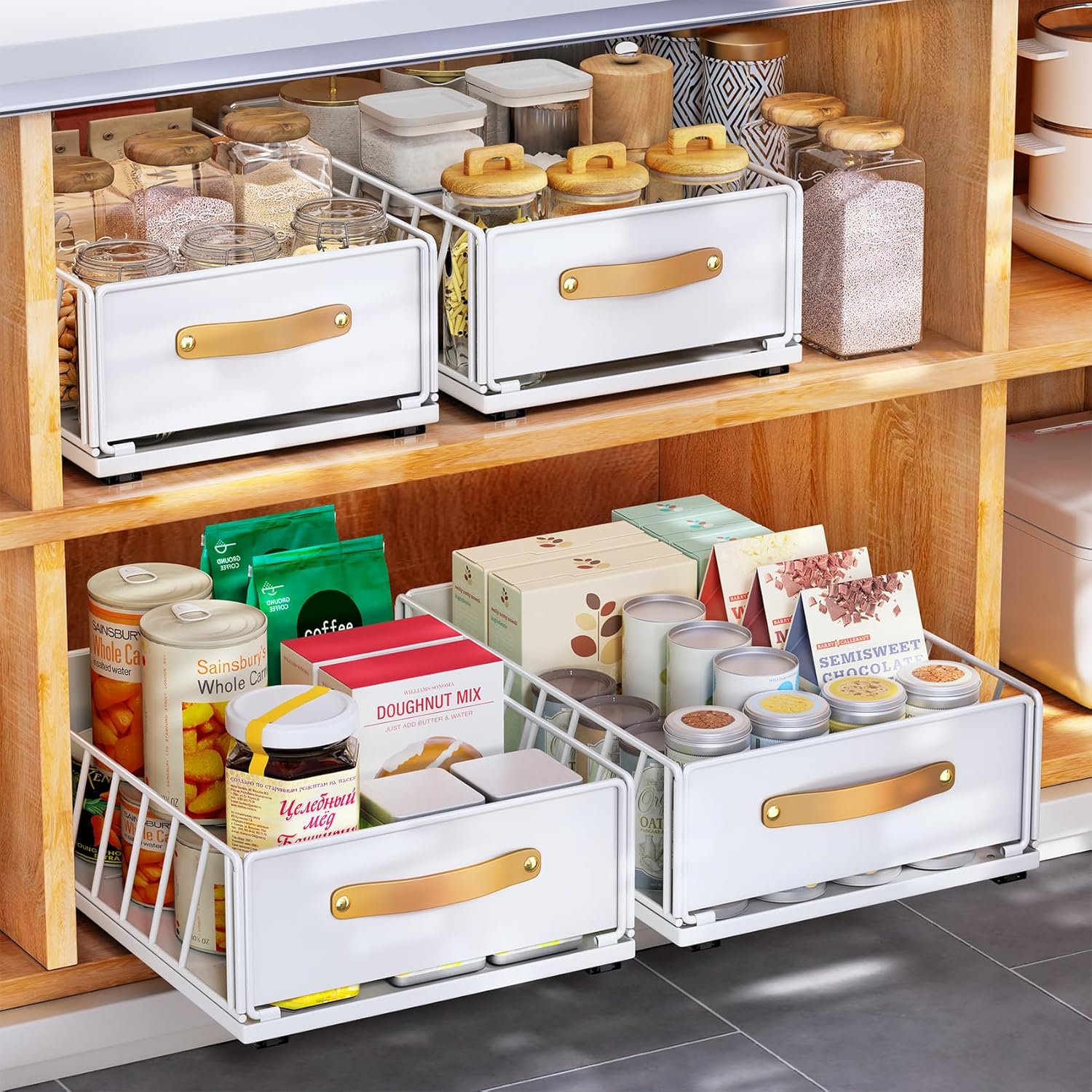 White Metal Pull-out Cabinet Organizer