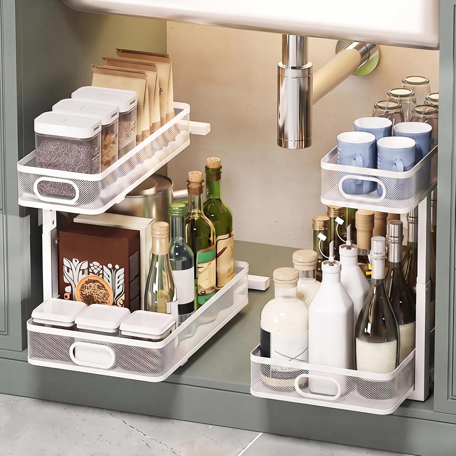 White Metal Mesh Organizer Set